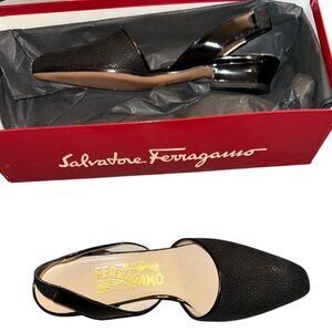 Vintage Salvatore Ferragamo Black Slingback Heels – Made in Italy – NIB Size